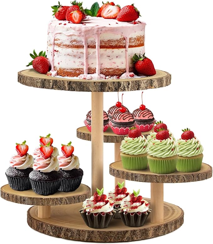 Rustic 4-Tier Wooden Cupcake Stand for 50 Cupcakes - Elegant Dessert Display for Parties, Weddings, Birthdays & More