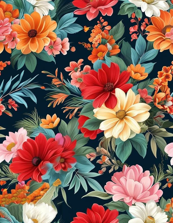 Washable Outdoor Rug with Floral Texture 3x5 Waterproof Non Slip Vibrant Area Rugs for Patio Deck Garden Balcony Large Flower Print Camping Porch Backyard Outside Carpet Red Navy Blue