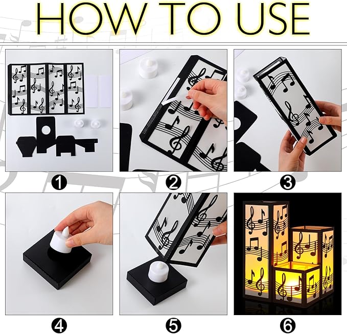 Rossesay 24 Pcs Music Centerpieces for Table 3 Size Music Note Paper Lantern Boxes Table Ideas Decorations for Musical Room Party Decorations Wedding Birthday (Classic)
