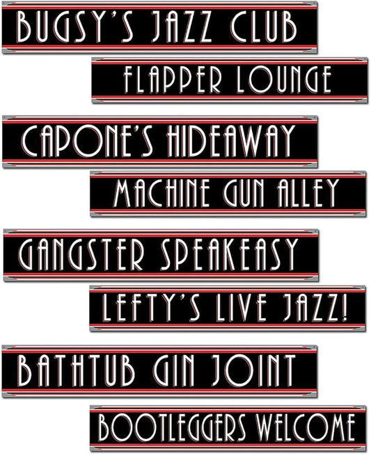 Beistle Gangster Street Sign Cutouts – 4 Pack Double-Sided Vintage 1920s Themed Cardstock Wall Decorations for Great Twenties Parties, Speakeasy Events and Retro Celebration Décor, 4" x 24"