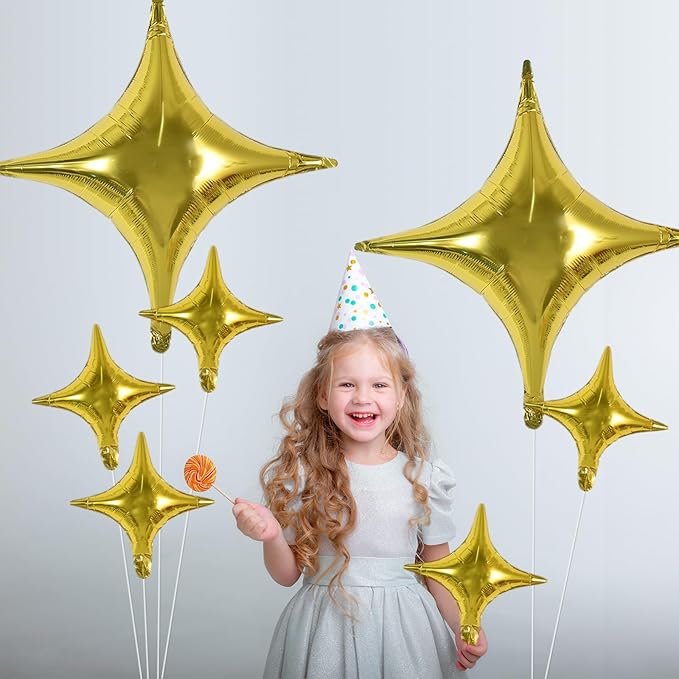 TONIFUL 30Pcs 26In&10In Star Balloons Large Gold Four Pointed Star Shape Foil Balloons Mini Star Mylar Balloons for Birthday Wedding Baby Shower Anniversary Engagement Party Decorations Supplies