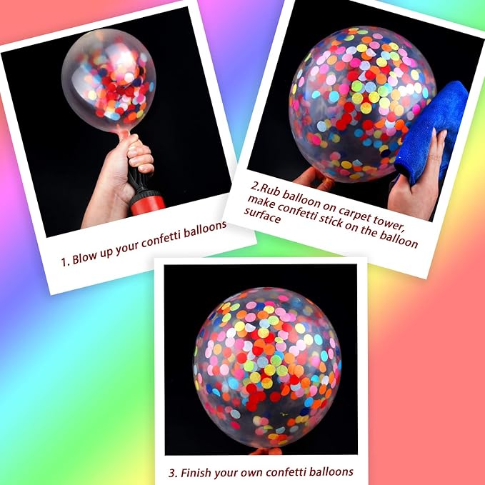 Gejoy 50 Pieces Rainbow Multicolor Confetti Balloons 12 Inches Latex Balloon with Bright Colorful Confetti Pre-Filled for Wedding Engagement Party Decoration