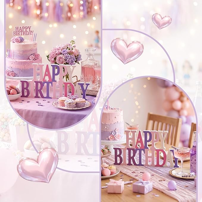 Novabright Happy Birthday Sign Centerpieces for Table Birthday Party Decorations for Women Bday Birthdays Themed Celebration Party Supplies(Pink and Purple,No Glitter)
