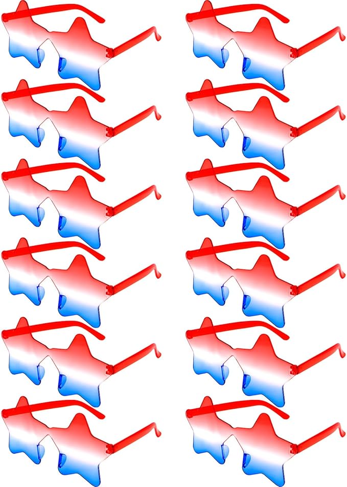 Semato 12 Pcs Star Sunglasses Bulk Rimless Red White and Blue Star Glasses Party Favors