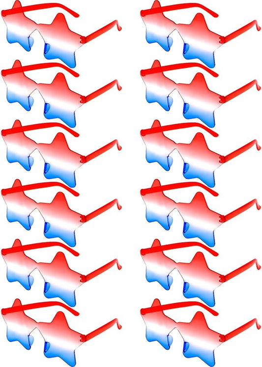 Semato 12 Pcs Star Sunglasses Bulk Rimless Red White and Blue Star Glasses Party Favors
