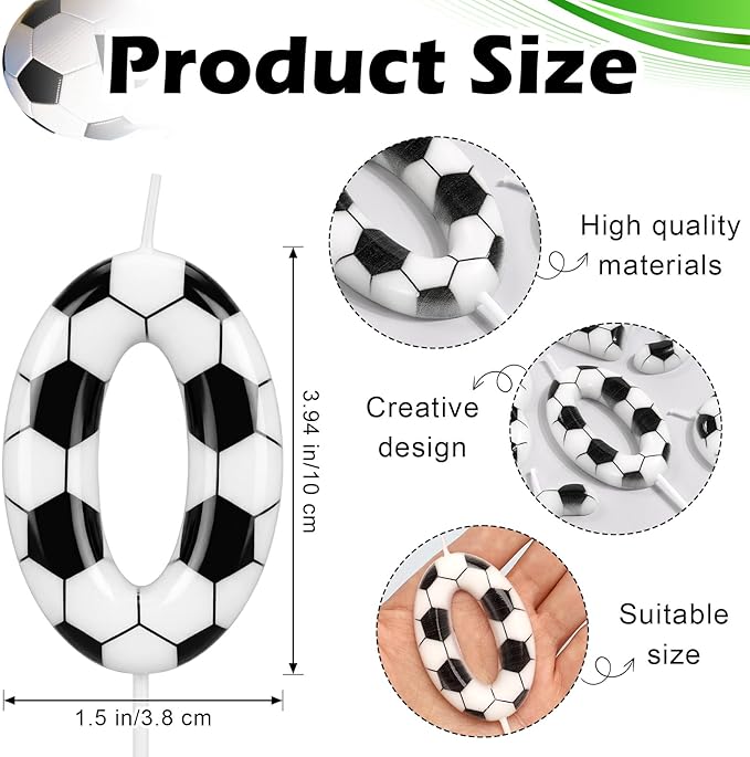 Soccer Number 0 Birthday Candle, Birthday Candle Sport-Theme Cake Topper, Soccer Theme Party Decorations for Boys Girls, Party Supplies Birthday Gifts
