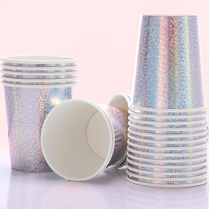 Iridescent Plates Party Supplies-168pcs Iridescent Party Decorations includes Holographic Plates Silver Dot Napkins and Silverware Set for Disco Winter Birthday Party Decorations Serves 24