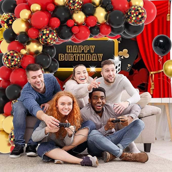 Red Black Gold Balloon Garland Arch Kit - Red Black Balloons Red and Metallic Gold Balloons for Casino Poker Birthday Bachelorette 2025 Graduation Wedding Party Decorations