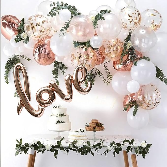 50pcs Rose Gold Foil Confetti Balloons,12 inch Latex Balloon with Rose Gold Confetti Inside for Birthday Family Party Wedding Party Baby Shower Decoration Supplies