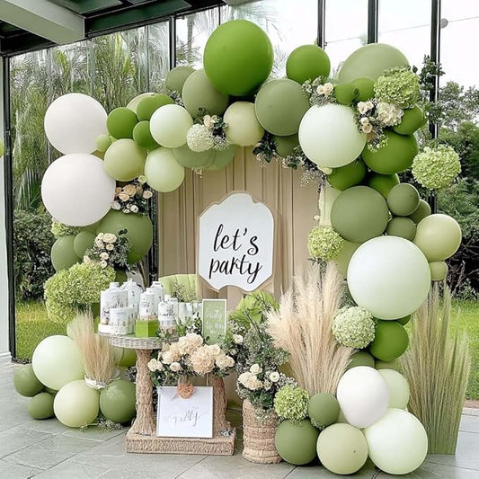 Green Balloon Arch Kit Double Stuffed Olive Dusty Sage Green White Balloons Pastel White Avocado Balloon Garland For Baby Shower Birthday Bridal Shower Wedding Woodland Wild One Party Decoration