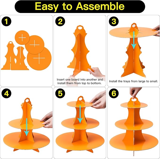 Soleebee 3-Tier Round Cupcake Stand, Cardboard Cupcake Tower, Dessert Cup Cake Stand Tower for Birthday Wedding Party Decoration, Cupcake Tier Stand 1 Set (Orange)