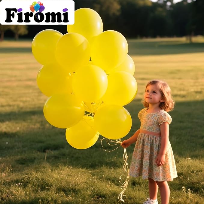 Firomi Yellow Balloons 12-inch 100 Pack Big Helium Round Matte Yellow Latex Balloon for Wedding Birthday Party (with 3 Ribbons)