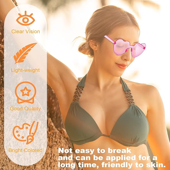 REHALY Valentine's Day Gifts - 16pcs Heart Shaped Rimless Sunglasses in Colorful Pink and Blue