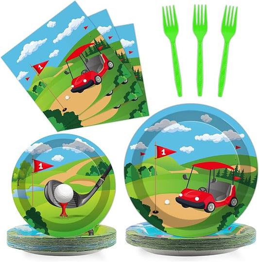 96 Pcs Golf Party Plates Napkins Tableware Set Golf Birthday Party Supplies Disposable Paper Dinnerware Sports Ball Theme Table Decoration Favors for Baby Shower Kids Birthday, 24 Guests