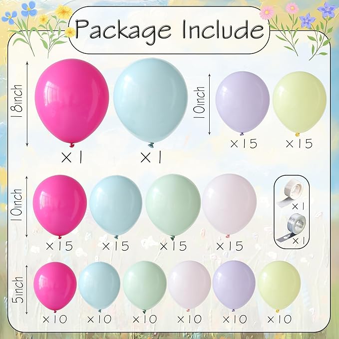 154Pcs Spring Wildflower Balloons Arch Garland Kit, Pastel Color Balloons for Flower Dasiy Floral Birthday Butterfly Tea Party Garden Baby Shower Decorations