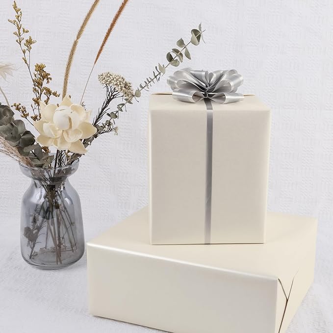 NESCCI Off white Matte Wrapping Paper,Solid Color Pearly-Lustre Paper-3 Roll,17 Inches X 32.8 Feet Per roll.Gift Wrapping Paper,Perfect for Wedding,Birthday, Christmas,DIY Bouquet