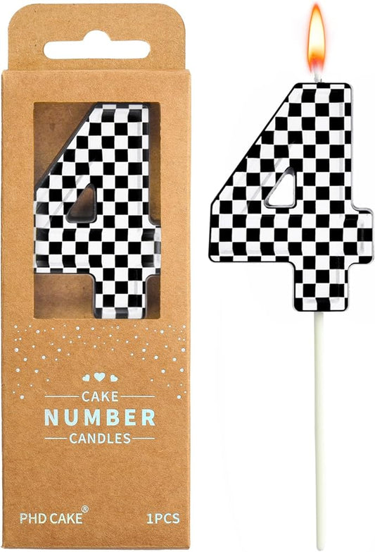 PHD CAKE 2.76 Inch Number 4 Racing Birthday Candles, Cool Racing Themed Number Candles, Cake Number Candles, Party Celebration, Style Candle
