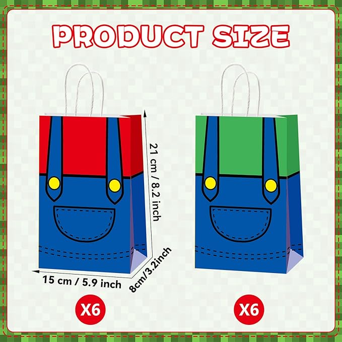 MinFyberd 12 Pcs Game Themed Party Gift Bags Game Theme Party Treat Paper Bags Supplies Gamer Parties Supplies Games Bros Paper Bag Cloud and Bricks Parties Favor Birthday Gift Bag for Girls Boys