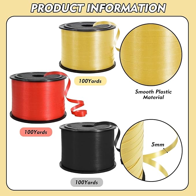 TONIFUL 300 Yards Curling Ribbon-Balloon Ribbon-Balloon String for Art&Craft Decor,Gift Wrapping,Ribbons and Bows for Christmas New Year Birthday Gifts Graduation Supplies (Black Red Gold)
