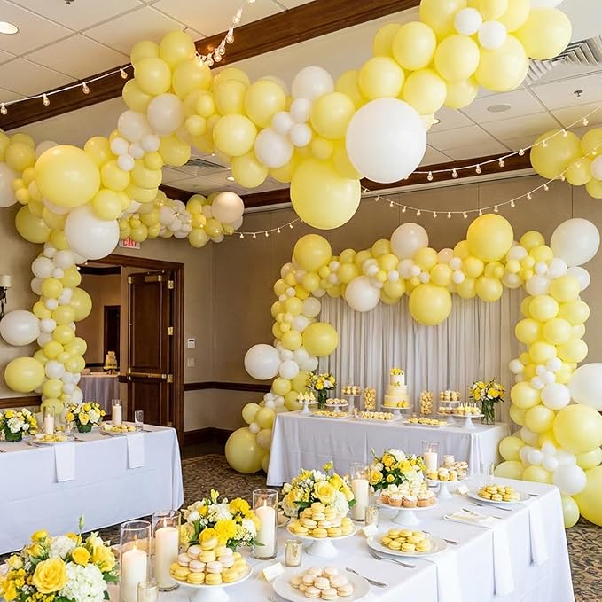 RUBFAC 135pcs Pastel Yellow Balloons, Latex Light Yellow Balloon Different Sizes 18 12 10 5 Inch for Garland Arch Baby Shower Anniversary Wedding Birthday Party Decorations