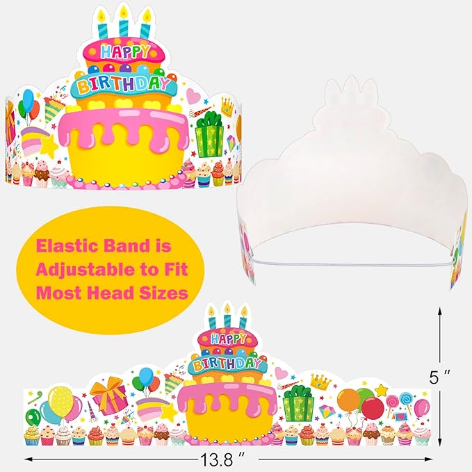 36 Pack Birthday Crowns for Kids Colorful Paper Party Hats Birthday Crown Set for Teachers Students Classroom