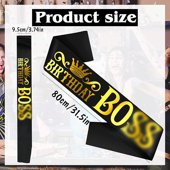 Mens Birthday Sash with Gold Foil, Black Funny Birthday Sash for Men 30th 40th 50th 60th 70th 80th Bday Party Decorations Ideas, Gifts, Jokes and Favors (Black + Gold)
