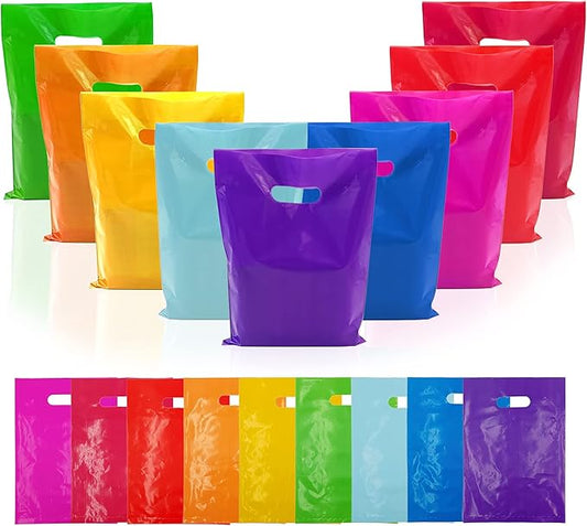PPXMEEUDC 54PCS Plastic Handle Bag Plastic Party Favor Bags Party Gift Bags for Birthday Party Gift Shop Retail Bag Halloween Christmas Thanksgiving Candy Cookies Dessert