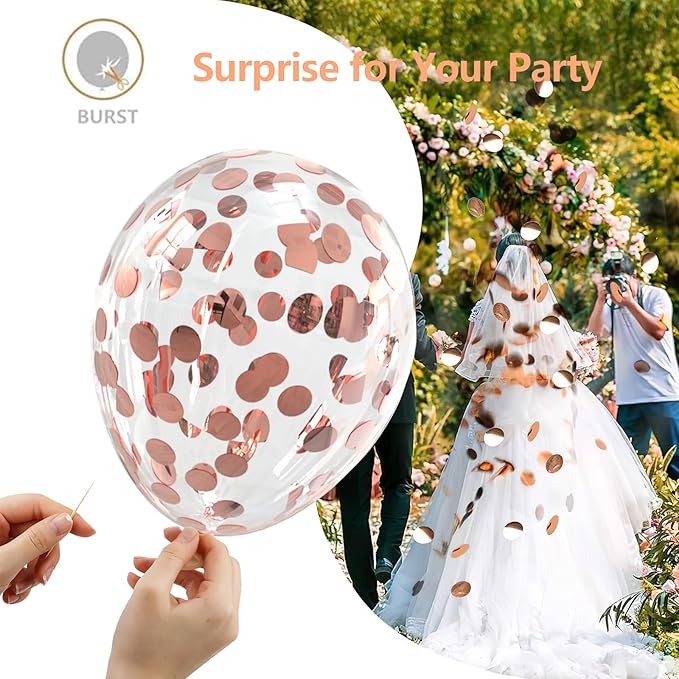 Bezente Rose Gold Confetti Latex Balloons - 60 Pack 12 inch Helium Rose Gold Confetti Balloons for Wedding Birthday Anniversary Bridal Shower Party Decorations