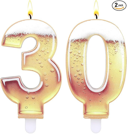 30th Birthday Cake Candles, Beer Themed Cake Numbers Decorations Funny Party Topper Supplies for Men Beer Lover Birthday Celebration Gifts (30)