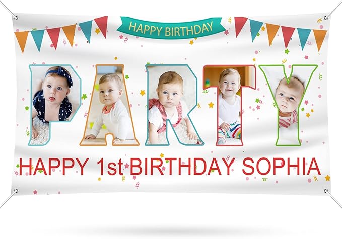 Happy Birthday Banner Personalized Name Photo Age Custom Birthday Banners and Signs Customize for Birthday Party Decoration 4'x2'