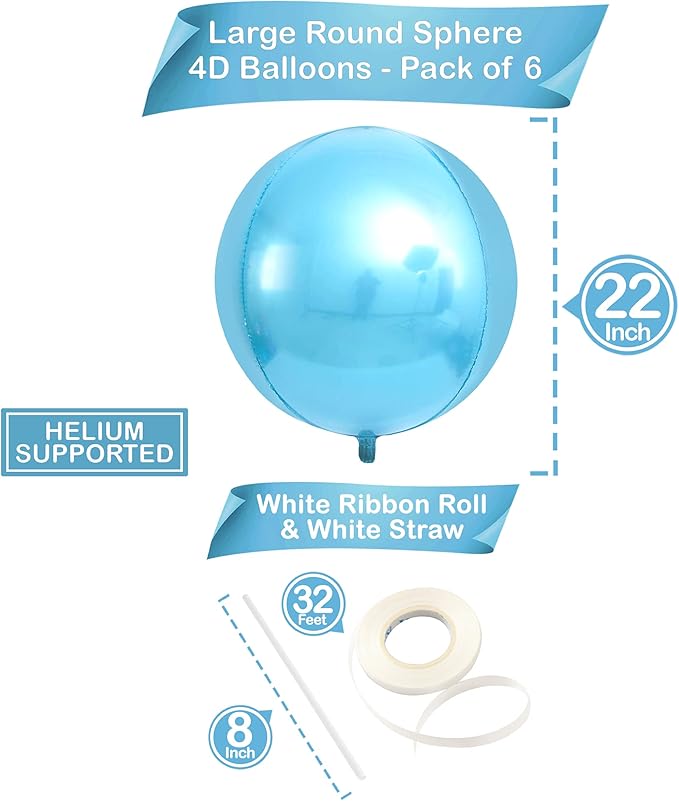 KatchOn, Light Blue Foil Balloons - 22 Inch, Pack of 6 | Light Blue Mettallic Balloons for Under The Sea Party Decorations, Beach Party Decorations | Shark Birthday Decorations, Water Decorations
