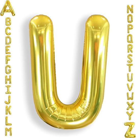 AULE 40 Inch Big Letter Balloon Gold U Large Foil Helium Alphabet Balloons A-Z for Birthday Anniversary Graduation New Year Party Decoration Supplies