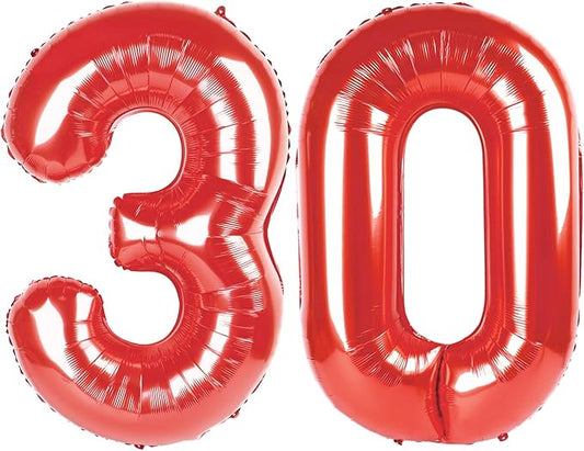 Balloon 30 Number, 40 Inch Happy 30th Birthday Decoration for Her Him, Red Foil Number Balloons for Celebration Engagement Memorial Day's Big Event Supplies