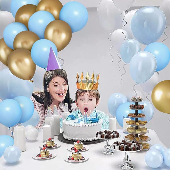 Blue Gold White Latex Balloons, 50 Pack 12 Inches light Blue Balloons Helium Balloons for Boys Baby Shower Birthday Bridal Shower Wedding Party Decorations Supplies