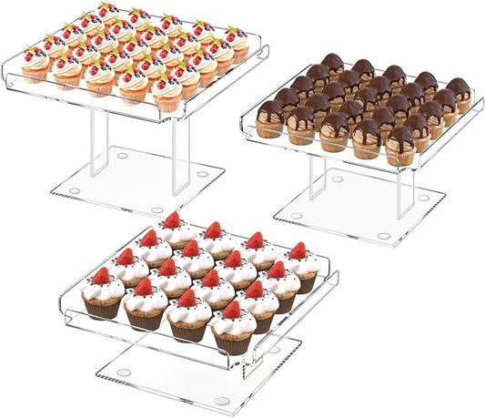 3 Pieces Acrylic Cupcakes Stand – 12 Inch Dessert Table Display Set Wedding & Event Display for Macarons, Pastries – Commercial-Grade Buffet Riser (Holds 54+ Cupcakes)