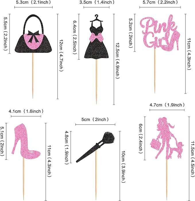 Ercadio 24Pcs Shopping Cupcake Toppers Pink Girl Cupcake Picks Handbag High Heels Dress Food Picks for Fashion Girl Women Birthday Bridal Bachelorette Shopping Party Decorations Supplies