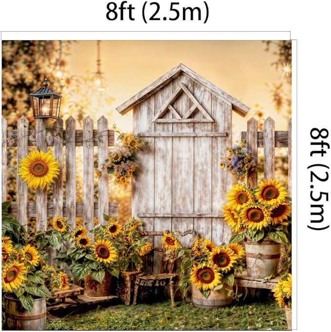 Kate 8x8ft Yellow Sunflowers Backdrops for Photography Rustic Wooden Fence Background Bridal Baby Shower Sweet Birthday Party Decoration Studio Backdrop