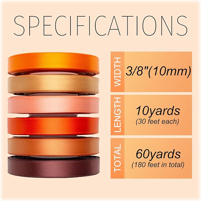 Burnt Orange Ribbon 3/8 Inch Wide Terracotta Ribbon Orange Satin Ribbon Assorted Solid Color Double Faced Satin Ribbon for Fall Wedding Flower Bouquet Wrapping Gift Wrapping Hair Bows Crafts