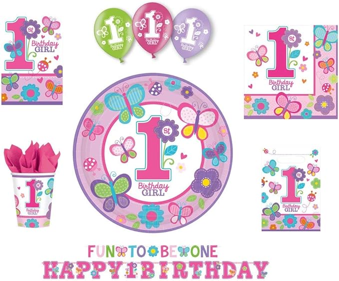 Flowers and Butterflies Girl's 1st Birthday Party Assorted Room Decorating Kit, 10-Piece, Assorted Sizes
