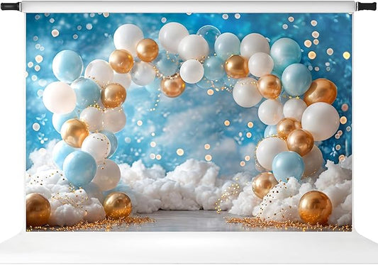Kate Birthday Backdrops Children Kids Cake Smash Photography Backdrops Balloons Blue Sky Cloud 1st Party Decorations, 10x6.5ft
