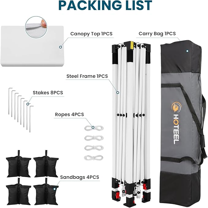Hoteel 10x10 Pop Up Canopy Tent | One Person Setup Outdoor Shade, UPF 50+ and Waterproof, 210D Oxford Top, 3 Heights Adjustable, 600D Carry Bag for Beach, Events, Commercial Use (White)