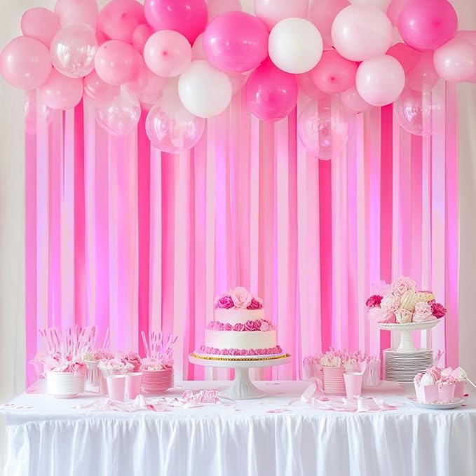 Captain Décor 4 Hot Pink Streamers, 328ft Crepe Paper Streamers Rolls for Party Decorations, Birthday, Party and Wedding Decoration (1.8 inch x 82 ft/Roll)