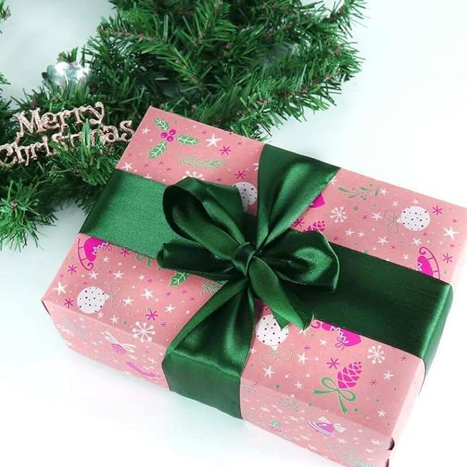 Red Christmas Ribbon, Dark Green Red Satin Ribbon 1 Inch 50 Yards Fabric Ribbons for Christmas Party Decorations, Gift Wrapping, Tree Ornaments, Bouquets, Door Wreaths, Bows Making and DIY Crafts