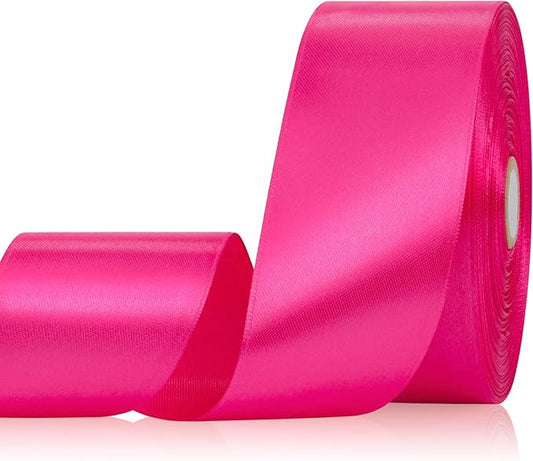 Hot Pink Satin Ribbon 2 Inch 60 Yards, Polyester Fabric Ribbon for Flower Bouquet, Wedding, Crafts, Gift Wrapping, Baby Shower, DIY Bows and Outdoor Decor