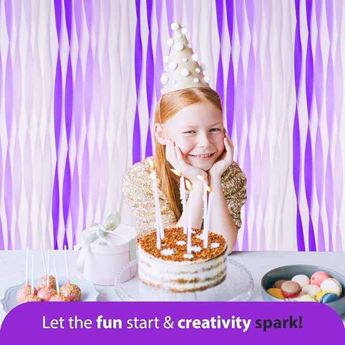 8 Purple Streamers Rolls, 656ft Pack of Purple Crepe Paper with White for Party Decorations, Birthday Decorations, Party Streamers (1.8 inch x 82 ft/Roll)