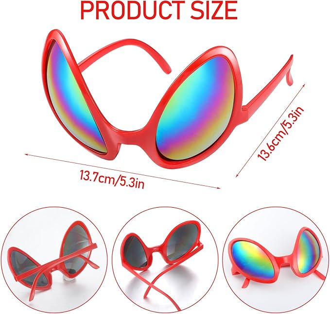 Bencailor 12 Pack Alien Glasses with Lenses Funny Alien Sunglasses Bulk for Cosplay Costume Accessories Carnival Mardi Gras Party Favor (Red)