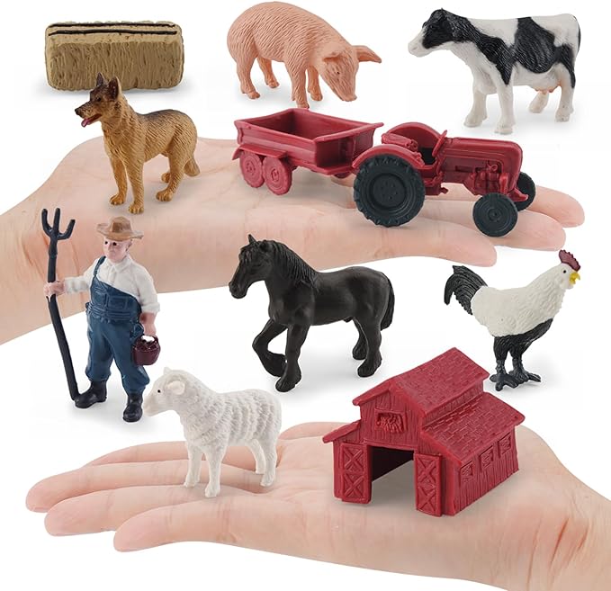 MEMOVAN Realistic Mini Barn Farm Figures Toys Tractor Playset Plastic Farm Animals Figurines Farmer Cake Toppers Farmer Vehicle Toy Truck with Trailer for 3-12 Years Old Kids Boys Girls Toddler