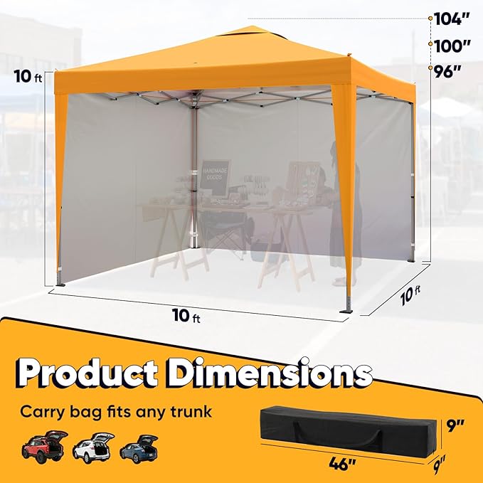 Quictent 10x10 Pop Up Canopy Tent with 2 Sidewalls, Instant Setup Gazebo for 1 Person, Portable & Compact, Waterproof & UV Protection, Ideal for Camping, Beach, Parties, and Outdoor Events