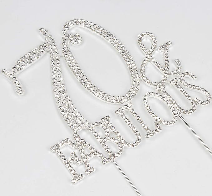 70 & Fabulous Cake Topper 70 Years Birthday Or 70th Wedding Anniversary Silver Crystal Rhinestone Party Decoration