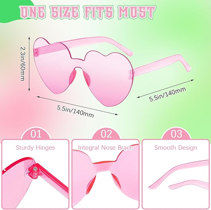 14/42 Pack Heart Sunglasses for Women, Fun Cute Rimless Transparent Candy Color Heart Glasses Party Favors